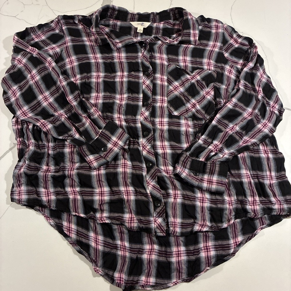 Terra & Sky Long SLeeve Button Up Plus Size‎ 2xl (20-22) Black Purple Pink
